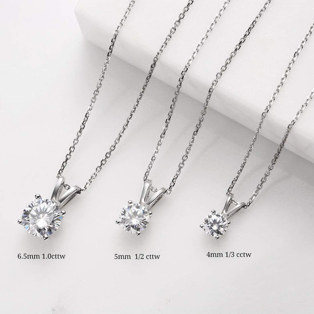 14K White Gold 1 Carat Classic Round Moissanite Solitaire Pendant Necklace