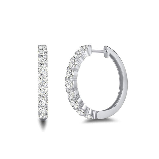 Sterling Silver Round Moissanite Shared Prong Hoop Earrings