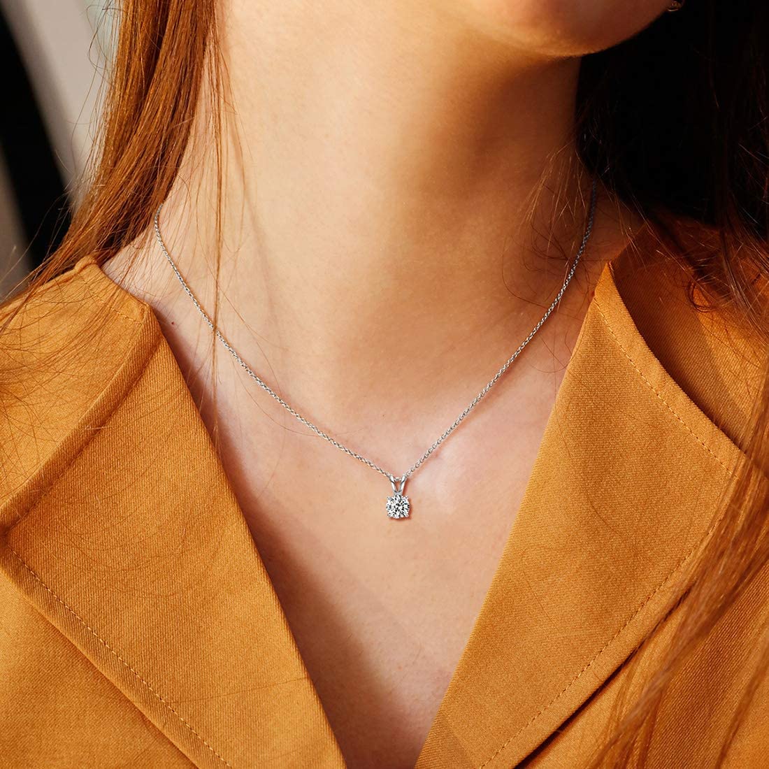 14K White Gold 1 Carat Classic Round Moissanite Solitaire Pendant Necklace