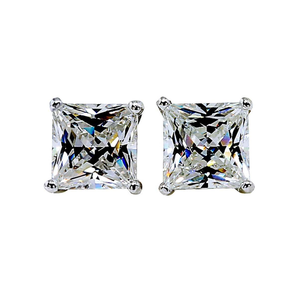 14K White Gold Princess Moissanite Solitaire Stud Earrings – Cacestone
